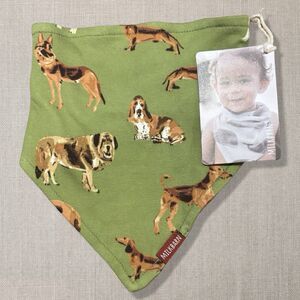 MilkBarn Organic Cotton Dog Print Baby Bandana Bib Green NWT Snap Closure